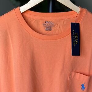 XL Polo Ralph Lauren Classic Fit Men's Peach Orange & Blue Tee Shirt w/ Pocket